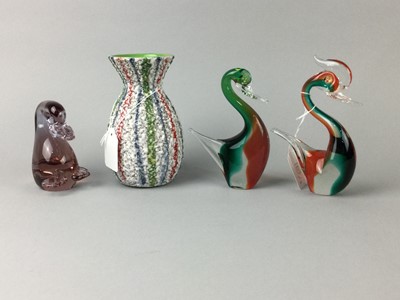 Lot 103 - A LOT OF MURANO GLASS SWANS, TWO PICTURES AND OTHER OBJECTS