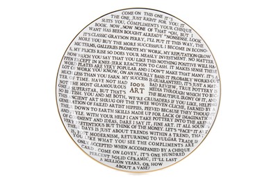 Lot 415 - A GRAYSON PERRY '100% ART' PORCELAIN CABINET PLATE