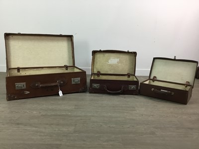 Lot 94 - AN EARLY 20TH CENTURY LEATHER SUITCASE WITH TWO OTHERS