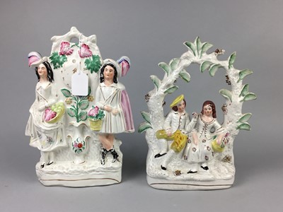 Lot 135 - A LOT OF TWO STAFFORDSHIRE MARRIAGE GROUPS ALONG WITH OTHER STAFFORDSHIRE FIGURES