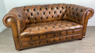 Lot 278 - A BROWN LEATHER CHESTERFIELD SETTEE