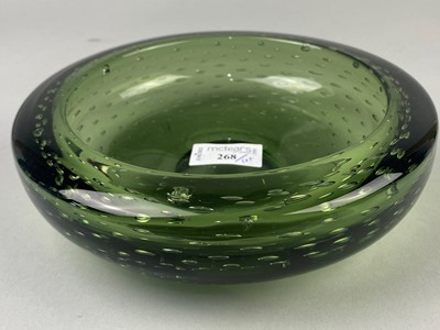 Lot 268 - A CIRCULAR GREEN GLASS BOWL AND OTHER GLASS WARE