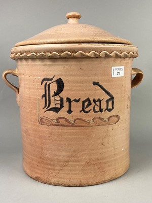 Lot 273 - A VINTAGE STONEWARE LIDDED BREAD BIN