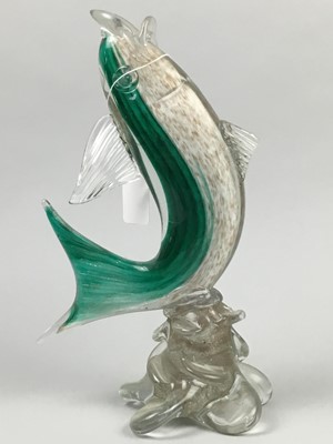 Lot 239 - AN ITALIAN COLOUR GLASS MODEL OF A FISH AND OTHER GLASS WARE