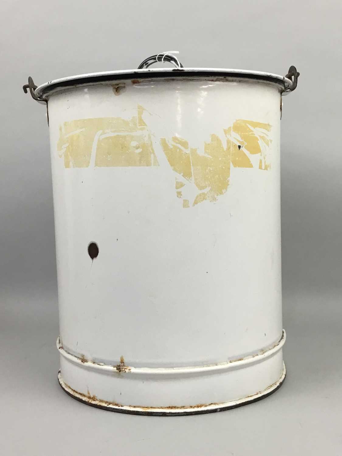 Lot 300 - AN EARLY WHITE ENAMEL BREAD BIN AND A MIXING BOWL