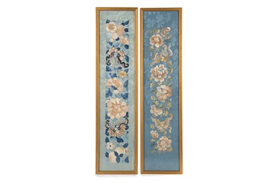 Lot 1108 - A PAIR OF CHINESE SILK FLORAL EMBROIDERIES