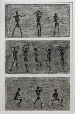 Lot 246 - DANCING SKELETONS, A CHARCOAL BY EMILY MACDUFF