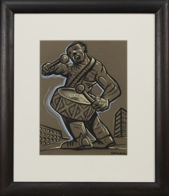 Lot 229 - DRUMMER, A PASTEL BY PETER HOWSON