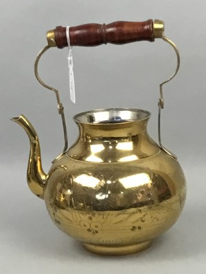 Lot 158 - AN EGYPTIAN COFFEE POT, VASES, CANDLESTICKS AND OTHER BRASS WARE