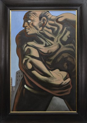 Lot 242 - THE FIGHTER, AN OIL BY PETER HOWSON