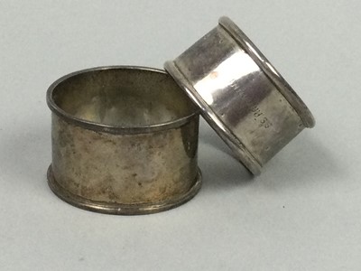 Lot 323 - A SMALL WILLIAM IV SCOTTISH SILVER LADLE, PHOTOGRAPH FRAMES AND NAPKIN RINGS