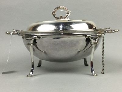 Lot 150A - A SILVER PLATED BREAKFAST DISH AND A PAIR OF ENTREE DISHES
