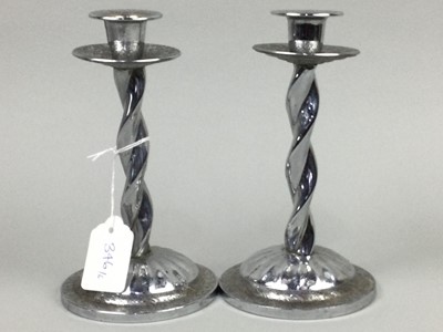 Lot 346 - A PAIR OF PLATED CANDLESTICKS AND TWO OTHER SMALLER PAIRS