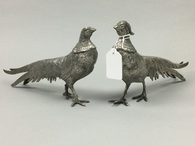 Lot 351 - TWO WHITE METAL MODELS OF COCKERALS AND OTHER PLATED WARE