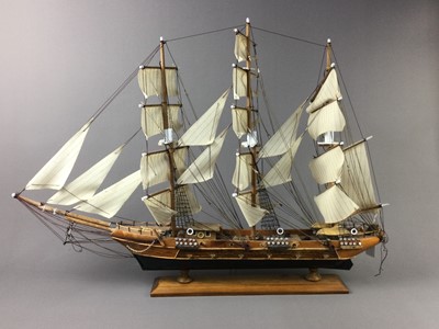 Lot 357 - A MODEL SHIP AND TWO SMALLER MODEL BOATS