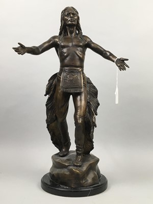 Lot 379 - APPEAL TO THE GREAT SPIRIT, A BRONZED SPELTER FIGURE AFTER CHARLES HENRY HUMPHRISS