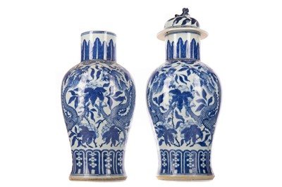 Lot 1150 - A LARGE PAIR OF CHINESE BLUE AND WHITE DRAGON VASES