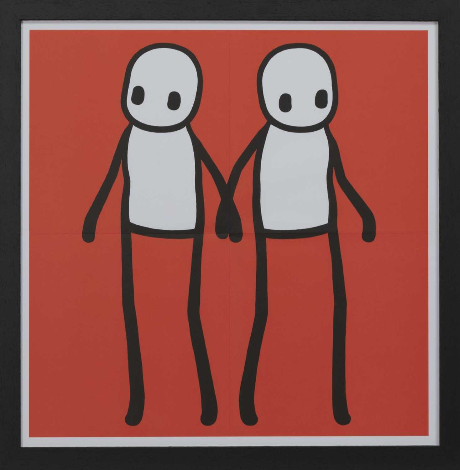 Lot 279 - HOLDING HANDS, RED, A LITHOGRAPH BY STIK