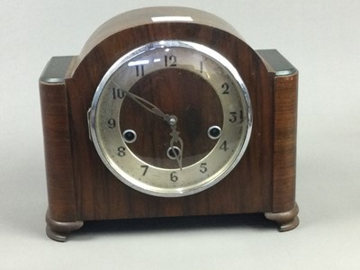 Lot 403 - A MAHOGANY MANTEL CLOCK AND ANOTHER