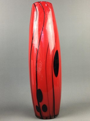 Lot 437 - A TALL ART GLASS VASE ALONG WITH ANOTHER