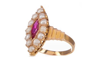 Lot 670 - A RUBY AND PEARL RING