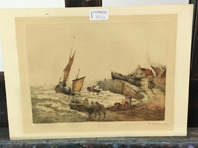 Lot 65 - A WATERCOLOUR BY C. LENNOX ALONG WITH THREE COLOURED ETCHINGS