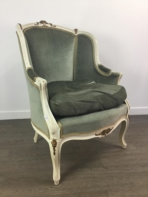 Lot 200 - A WHITE PAINTED FRENCH STYLE ARMCHAIR