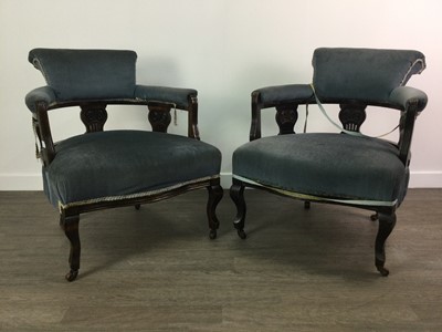 Lot 211 - A LOT OF TWO EDWARDIAN DRAWING ROOM ARMCHAIRS