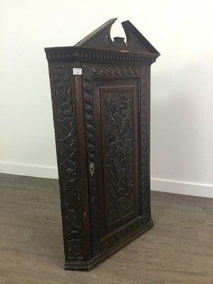 Lot 214 - A VICTORIAN CARVED CORNER CUPBOARD AND A SMALL CABINET