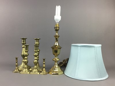 Lot 227 - A PAIR OF BRASS TABLE LAMPS AND OTHER BRASS WARE