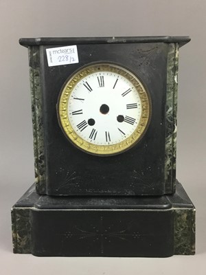 Lot 228 - A 20TH CENTURY OAK MANTEL CLOCK AND ANOTHER CLOCK