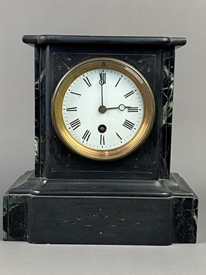 Lot 327 - A VICTORIAN BLACK SLATE MANTEL CLOCK