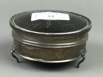 Lot 52 - A LOT OF TWO SILVER CIRCULAR TRINKET BOXES AND A SIMILAR BRUSH