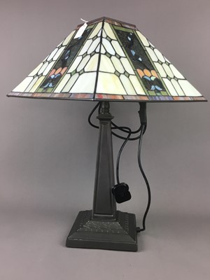 Lot 102 - A PAIR OF TABLE LAMPS WITH TIFFANY STYLE SHADES