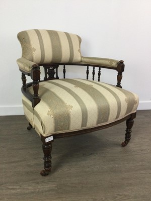Lot 254 - A VICTORIAN UPHOLSTERED ARMCHAIR AND TWO OTHER CHAIRS