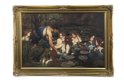 Lot 14 - HYLAS & THE NYMPHS, AN OIL AFTER JOHN WILLIAM WATERHOUSE