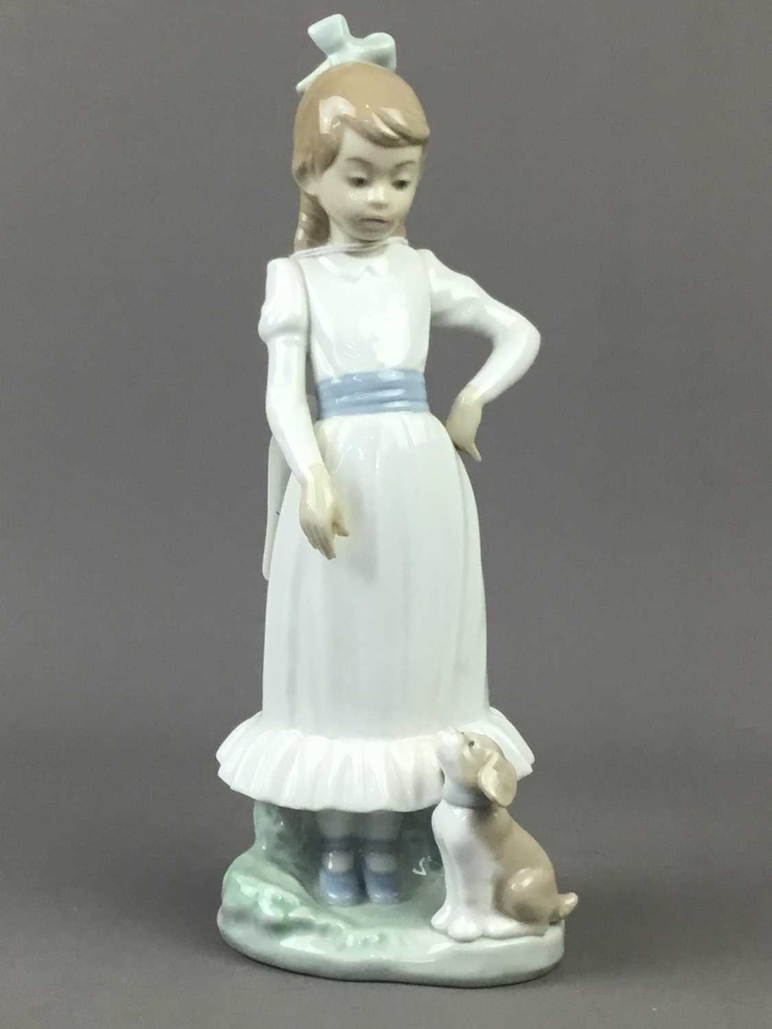 Lot 177 - A NAO FIGURE GROUP OF A GIRL AND DOG ALONG WITH OTHER CERAMICS