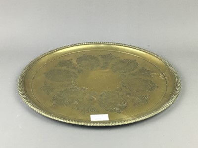 Lot 266 - A BRASS CIRCULAR CHARGER AND A COMPOSITE FIGURE