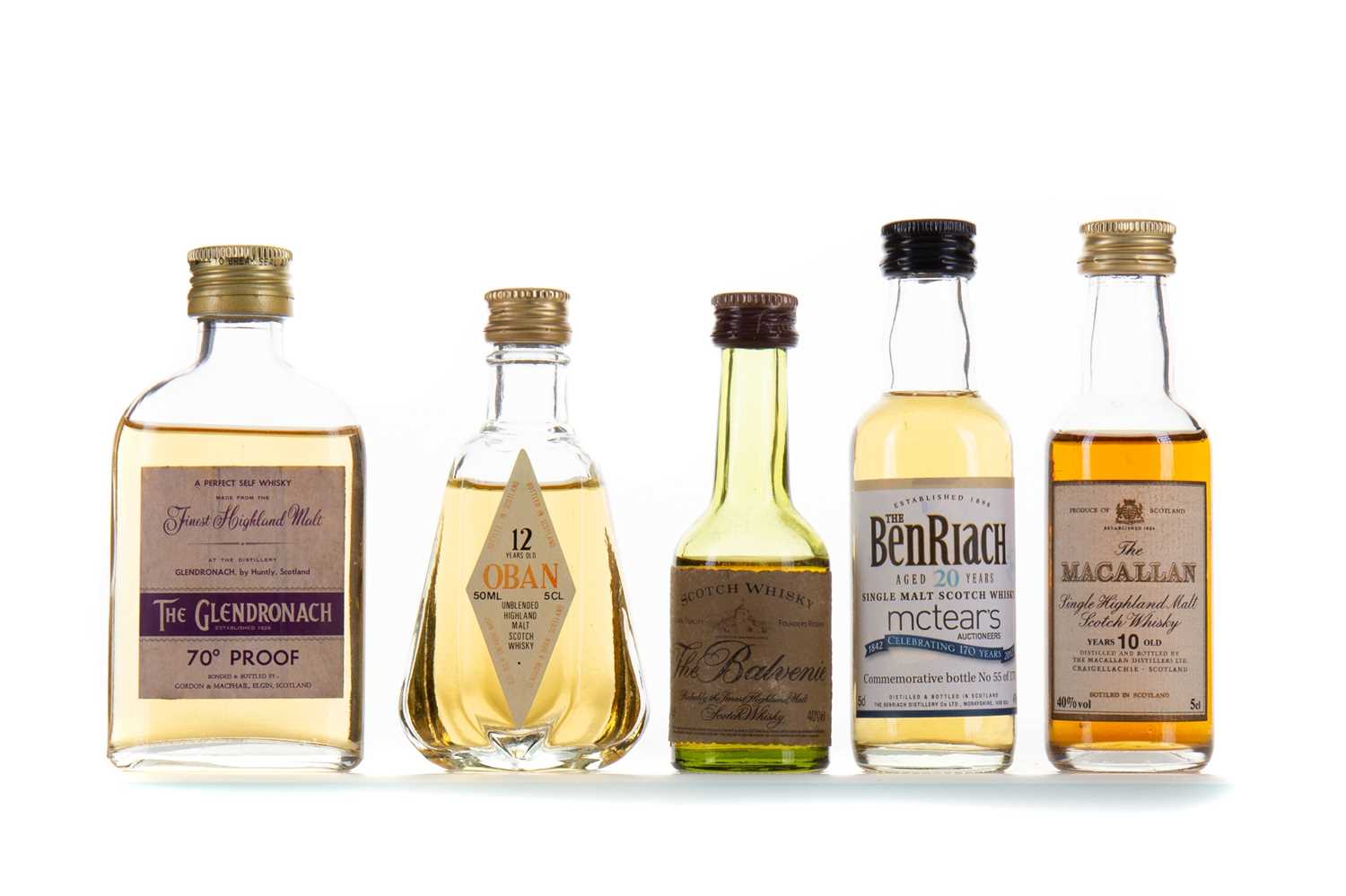 Lot 3 - 5 ASSORTED SINGLE MALT MINIATURES - INCLUDING MACALLAN 10 YEAR OLD