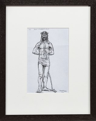 Lot 469 - JESUS IS CONDEMNED TO DEATH, A PEN AND INK BY FRANK MCFADDEN