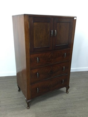 Lot 277 - A WALNUT DRESSING CHEST, A MATCHING CHEST AND A CUPBOARD CHEST