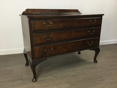 Lot 277 - A WALNUT DRESSING CHEST, A MATCHING CHEST AND A CUPBOARD CHEST