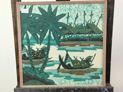 Lot 142 - A CHINESE MIXED MEDIA COLLAGE ALONG WITH TWO NEEDLEWORKS AND A SILK PRINT