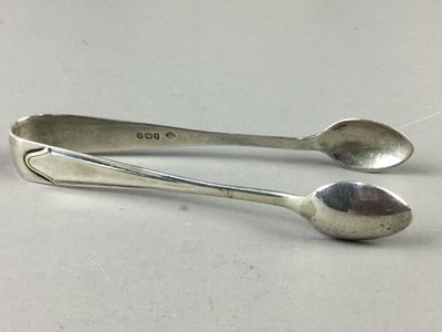 Lot 143 - A PAIR OF SILVER SUGAR TONGS AND PLATED ITEMS