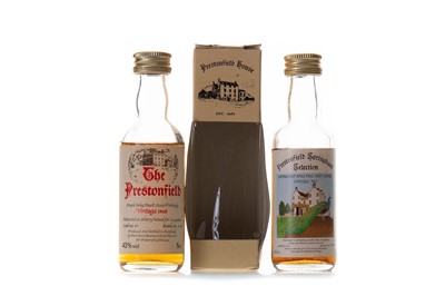 Lot 62 - BOWMORE 1965 22 YEAR OLD AND SPRINGBANK 1967 20 YEAR OLD MINIATURES FOR PRESTONFIELD HOUSE