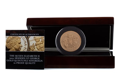Lot 58 - THE 2005 QUEEN ELIZABETH II MODERN ST GEORGE AND THE DRAGON GOLD PROOF QUINTUPLE SOVEREIGN
