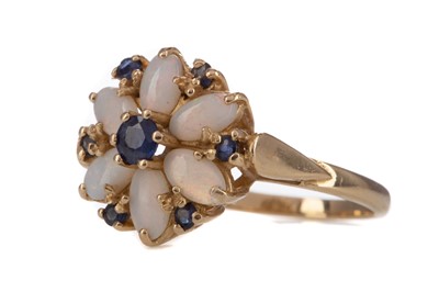 Lot 752 - AN OPAL AND SAPPHIRE FLOWER CLUSTER RING