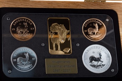 Lot 16 - THE 1967 - 2017 SOUTH AFRICAN MINT KRUGERRAND VINTAGE GOLD, SILVER AND PLATINUM FOUR COIN SET