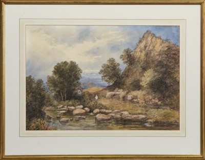 Lot 489 - FIGURE BY A STREAM, A WATERCOLOUR BY WILLIAM LEIGHTON LEITCH
