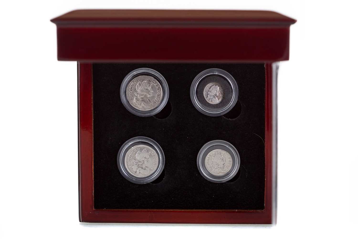 Lot 35 - THE KING CHARLES II STERLING SILVER FOUR COIN MAUNDY SET (1662 - 1684)